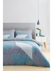 Catherine Lansfield Teal Blue Larsson Geo Duvet Cover and Pillowcase Set - Image 1 of 4