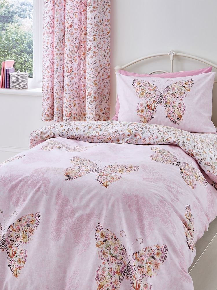Catherine Lansfield Pink Enchanted Butterfly Reversible Duvet Cover Set - Image 1 of 4