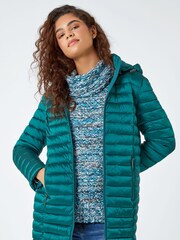 Roman Green Longline Padded Coat with Hood - Image 1 of 5