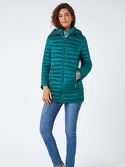 Roman Green Longline Padded Coat with Hood - Image 2 of 5