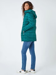 Roman Green Longline Padded Coat with Hood - Image 3 of 5