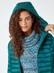 Roman Green Longline Padded Coat with Hood - Image 4 of 5