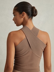 Reiss Neutral Darla Ribbed Cross-Over Vest - Image 1 of 6