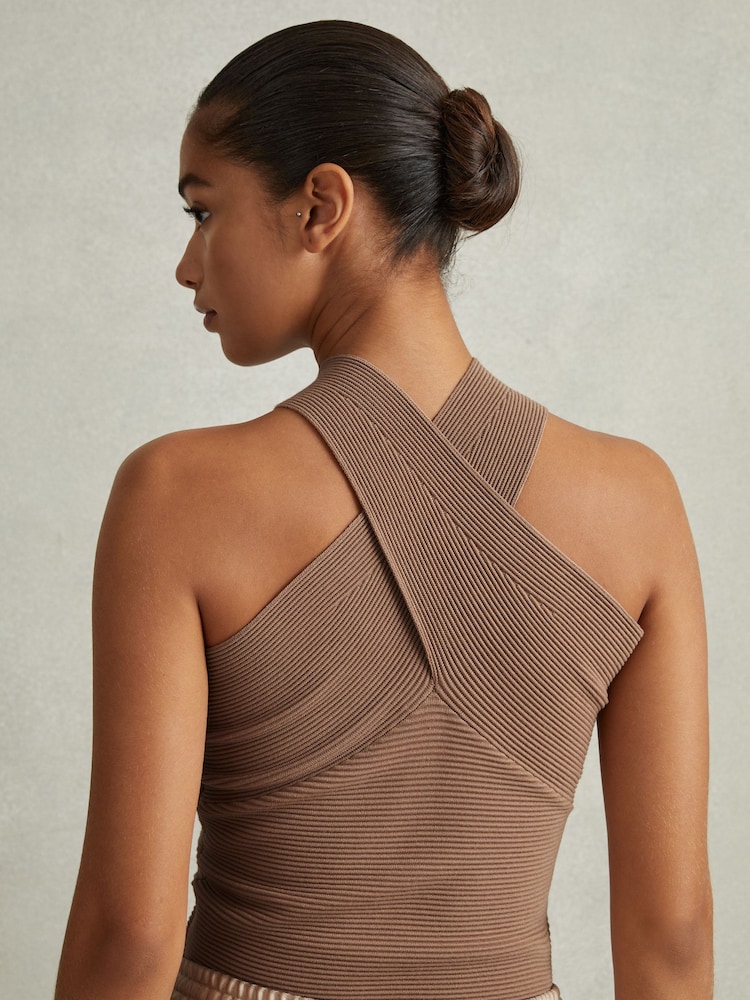 Reiss Neutral Darla Ribbed Cross-Over Vest - Image 1 of 6