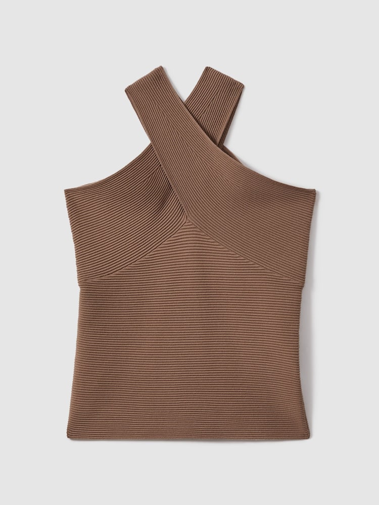 Reiss Neutral Darla Ribbed Cross-Over Vest - Image 2 of 6