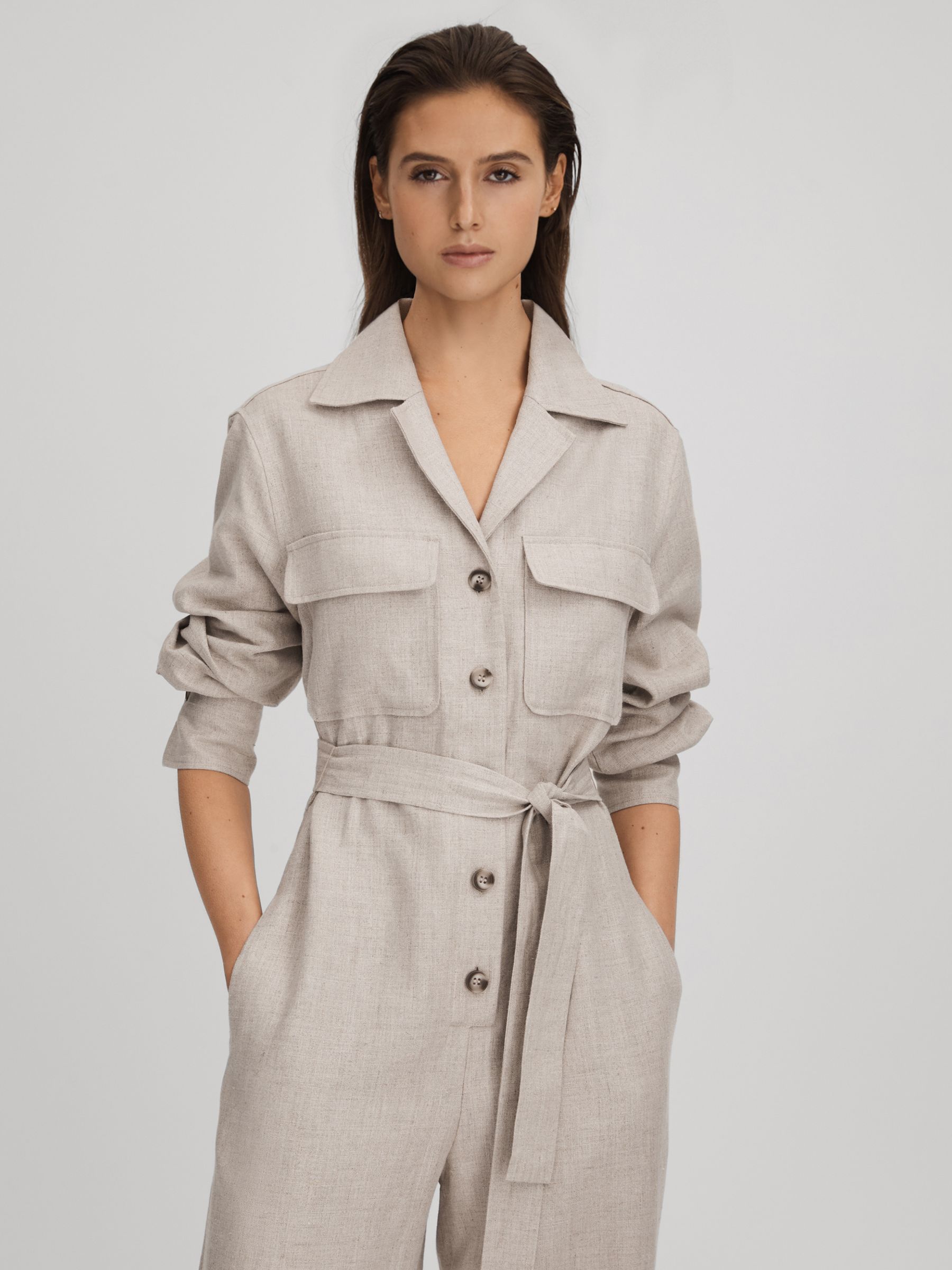 【海外限定】REISSワンピース☆Ivory Anita Linen Belted Midi S Buy Reiss Ivory Anita Linen Belted Midi Shirt Dress from