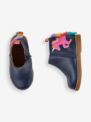 JoJo Maman Bébé Navy Girls' Leather Unicorn Chelsea Boots - Image 4 of 6