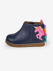 JoJo Maman Bébé Navy Girls' Leather Unicorn Chelsea Boots - Image 5 of 6