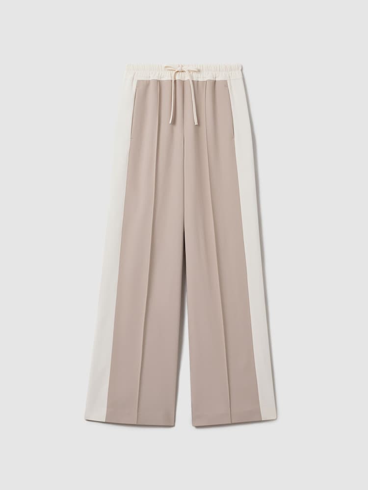 Reiss Natural May Wide Petite Wide Leg Contrast Stripe Drawstring Trousers - Image 2 of 7
