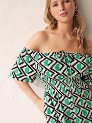 Green Geometric Off Shoulder Playsuit - Image 2 of 5