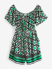 Green Geometric Off Shoulder Playsuit - Image 4 of 5