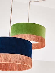 Oliver Bonas Green Ero Velvet Tassel Pendant Lamp Shade - Image 1 of 4