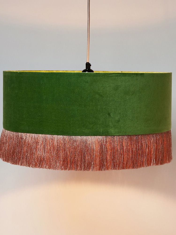 Oliver Bonas Green Ero Velvet Tassel Pendant Lamp Shade - Image 2 of 4