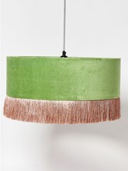 Oliver Bonas Green Ero Velvet Tassel Pendant Lamp Shade - Image 3 of 4
