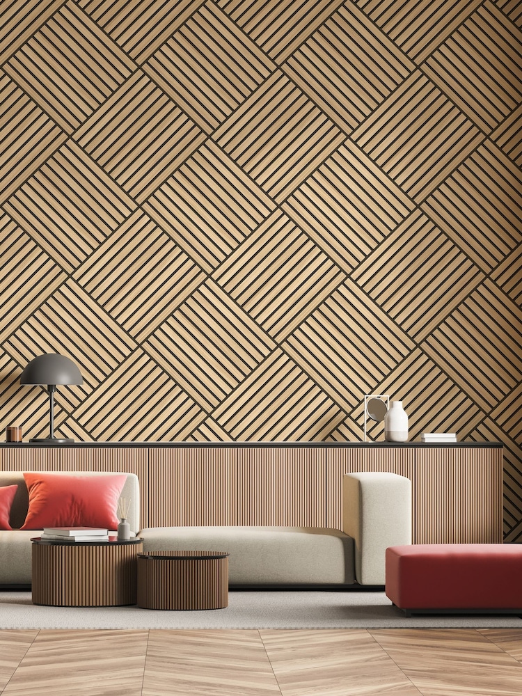 Hoopla Walls Ash Diamond Slat Large Wallpaper - Image 1 of 2 Hoopla Walls Ash Diamond Slat Large Wallpaper - Image 1 of 2