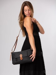 Pure Luxuries London Black/Brown 'Margaux'  Canvas & Leather Cross-Body Bag - Image 1 of 6