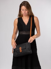 Pure Luxuries London Black/Brown 'Margaux'  Canvas & Leather Cross-Body Bag - Image 2 of 6