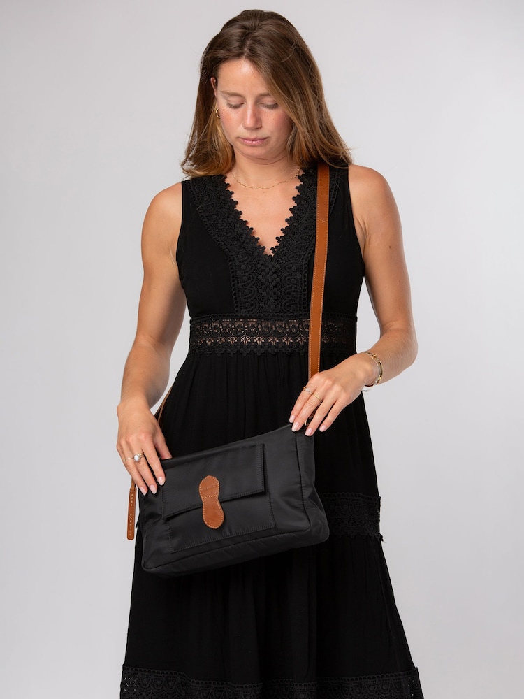 Pure Luxuries London Black/Brown 'Margaux' Canvas & Leather Cross-Body Bag - Image 2 of 6 Pure Luxuries London Black/Brown 'Margaux' Canvas & Leather Cross-Body Bag - Image 2 of 6