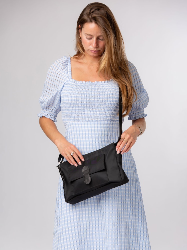 Pure Luxuries London Black 'Margaux'  Canvas & Leather Cross-Body Bag - Image 1 of 6