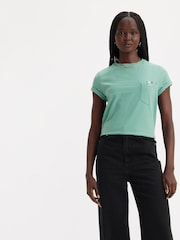 Levi's® Hibiscus Peek Beryl Green DR Margot Pocket 100% Cotton T-Shirt - Image 1 of 6