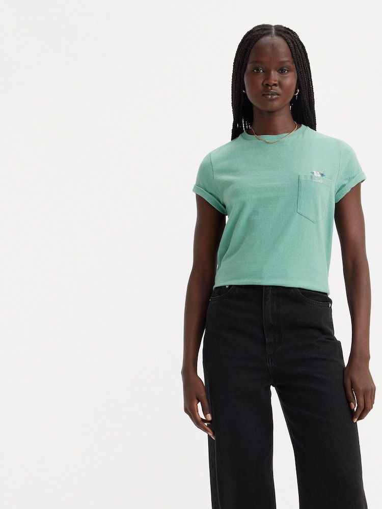 Levi's® Hibiscus Peek Beryl Green DR Margot Pocket 100% Cotton T-Shirt - Image 1 of 6