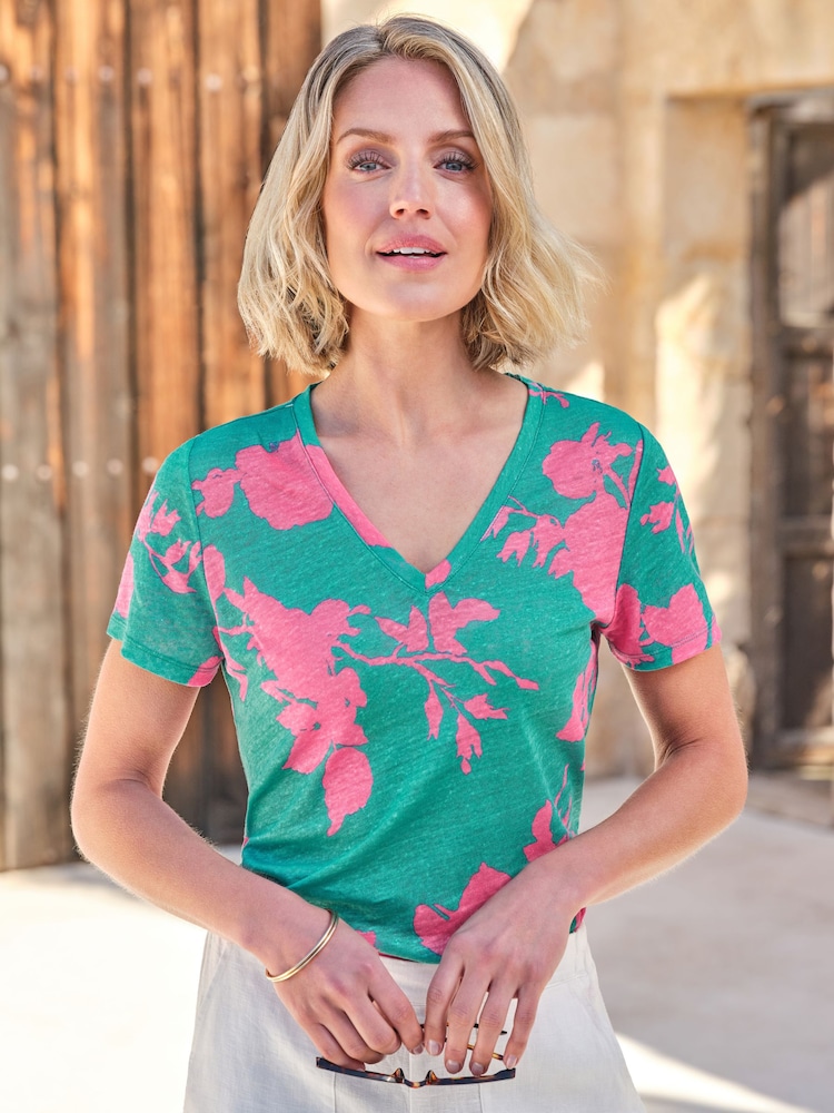 Pure Collection 100% Linen V-Neck T-Shirt - Image 1 of 3 Pure Collection 100% Linen V-Neck T-Shirt - Image 1 of 3