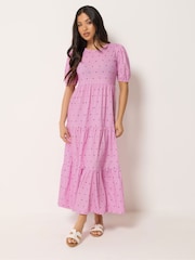 PixieGirl Petite Pink Spot Tiered Maxi Dress - Image 1 of 5