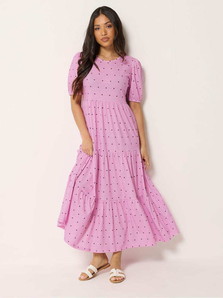 PixieGirl Petite Pink Spot Tiered Maxi Dress - Image 2 of 5 PixieGirl Petite Pink Spot Tiered Maxi Dress - Image 2 of 5