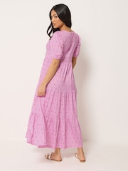 PixieGirl Petite Pink Spot Tiered Maxi Dress - Image 3 of 5