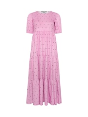 PixieGirl Petite Pink Spot Tiered Maxi Dress - Image 5 of 5