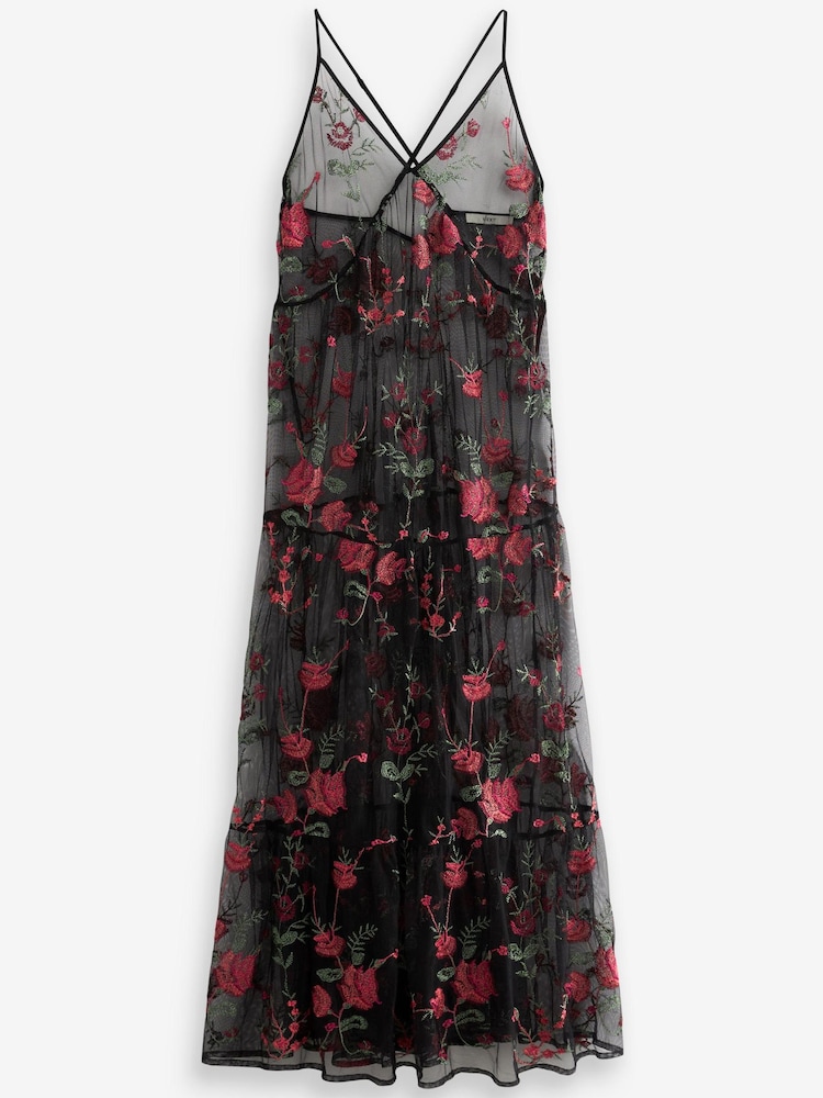 Black Floral Sheer Embroidered Maxi Dress - Image 5 of 6