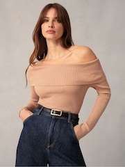 Ro&Zo Knit Bardot Brown Top - Image 1 of 6