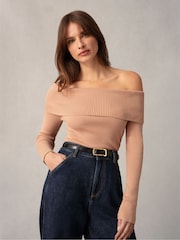 Ro&Zo Knit Bardot Brown Top - Image 3 of 6