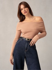 Ro&Zo Knit Bardot Brown Top - Image 4 of 6