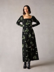 Ro&Zo Mini Rose Printed Square Neck Midi Dress - Image 3 of 8