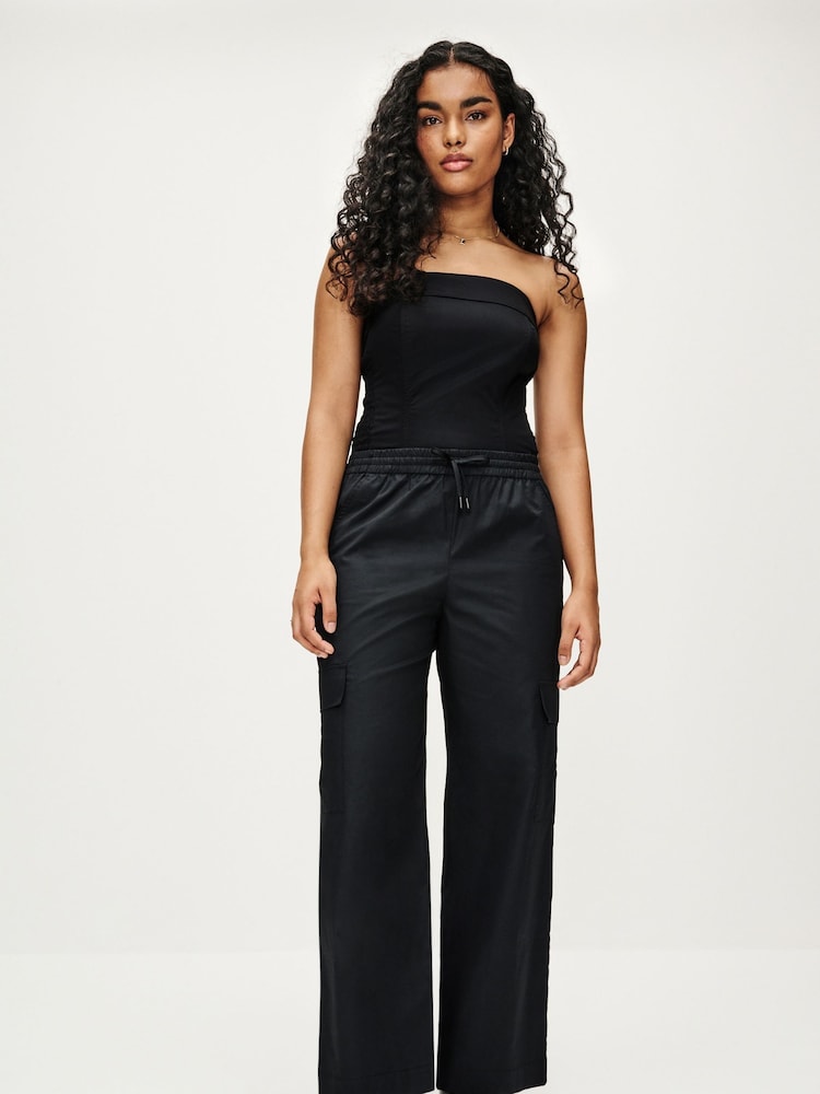 Black Wide Leg Cargo Trousers - Image 1 of 7