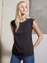 French Connection Black Capped Sleeve Polly Plains T-Shirt - Image 1 of 4