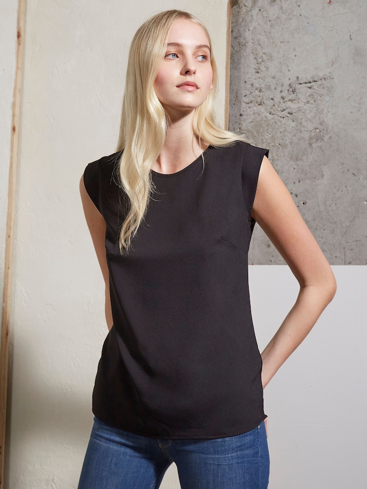 French Connection Black Capped Sleeve Polly Plains T-Shirt - Image 1 of 4 French Connection Black Capped Sleeve Polly Plains T-Shirt - Image 1 of 4