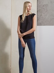 French Connection Black Capped Sleeve Polly Plains T-Shirt - Image 3 of 4