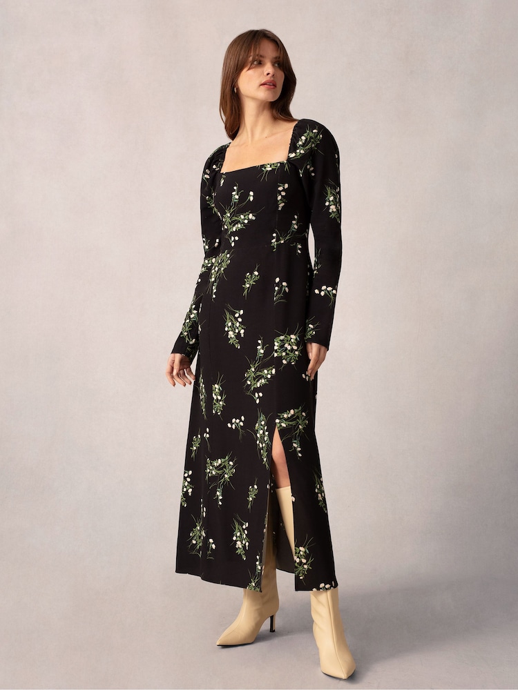 Ro&Zo Mini Rose Printed Square Neck Midi Dress - Image 2 of 8