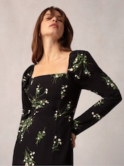 Ro&Zo Mini Rose Printed Square Neck Midi Dress - Image 4 of 8