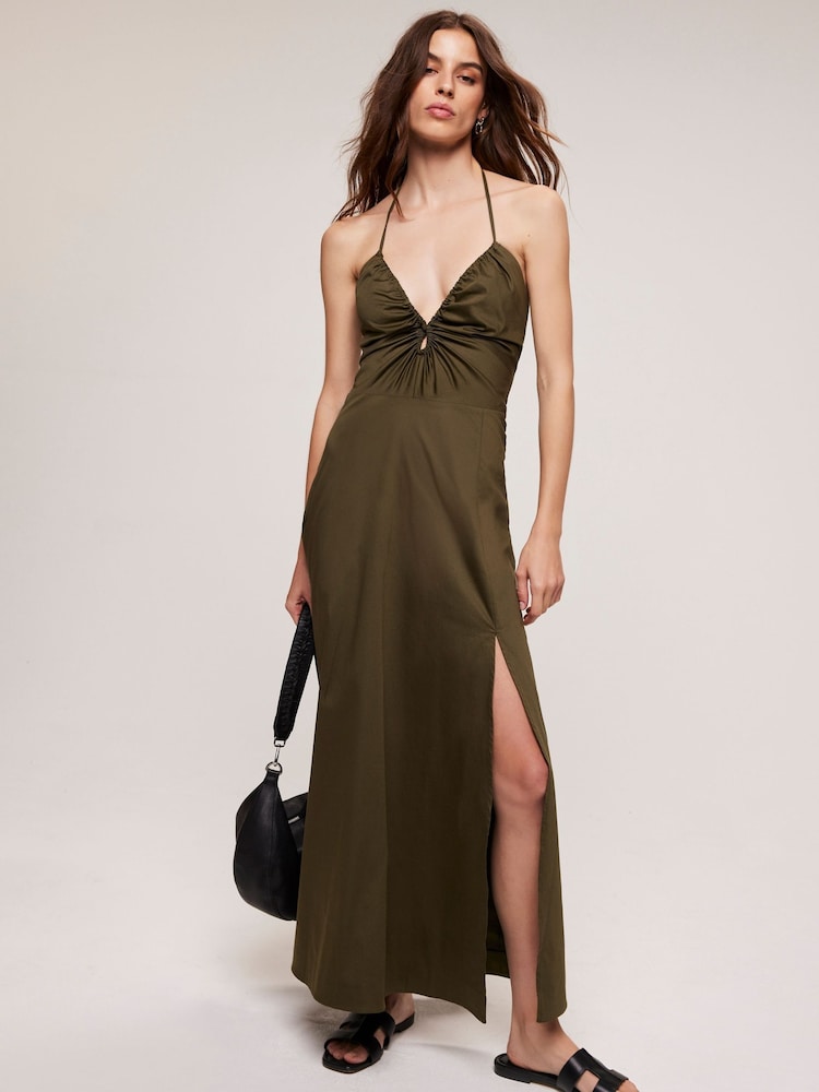 Mint Velvet Khaki Green Cutout Maxi Dress - Image 1 of 8