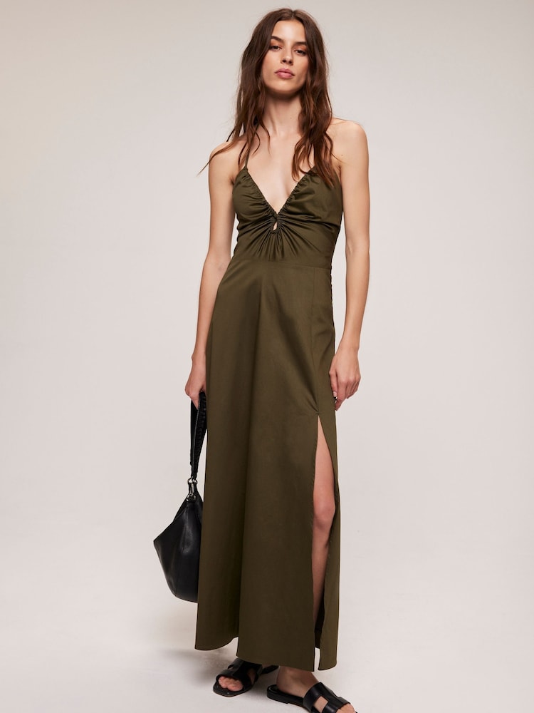 Mint Velvet Khaki Green Cutout Maxi Dress - Image 2 of 8