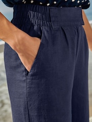 Navy Blue Linen Blend Wide Leg Trousers - Image 4 of 9