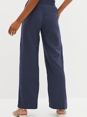 Navy Blue Linen Blend Wide Leg Trousers - Image 6 of 9