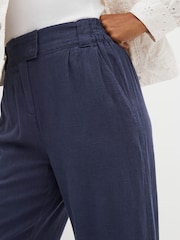 Navy Blue Linen Blend Wide Leg Trousers - Image 7 of 9