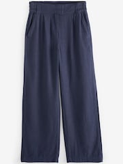 Navy Blue Linen Blend Wide Leg Trousers - Image 8 of 9
