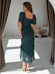 Girl In Mind Green Heidi Lace Ruched Midi Dress - Image 2 of 4