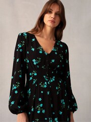 Ro&Zo Cluster Floral Button Front Midi Dress - Image 3 of 6