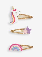 JoJo Maman Bébé Pink Unicorn 3-Pack Character Clips - Image 1 of 3